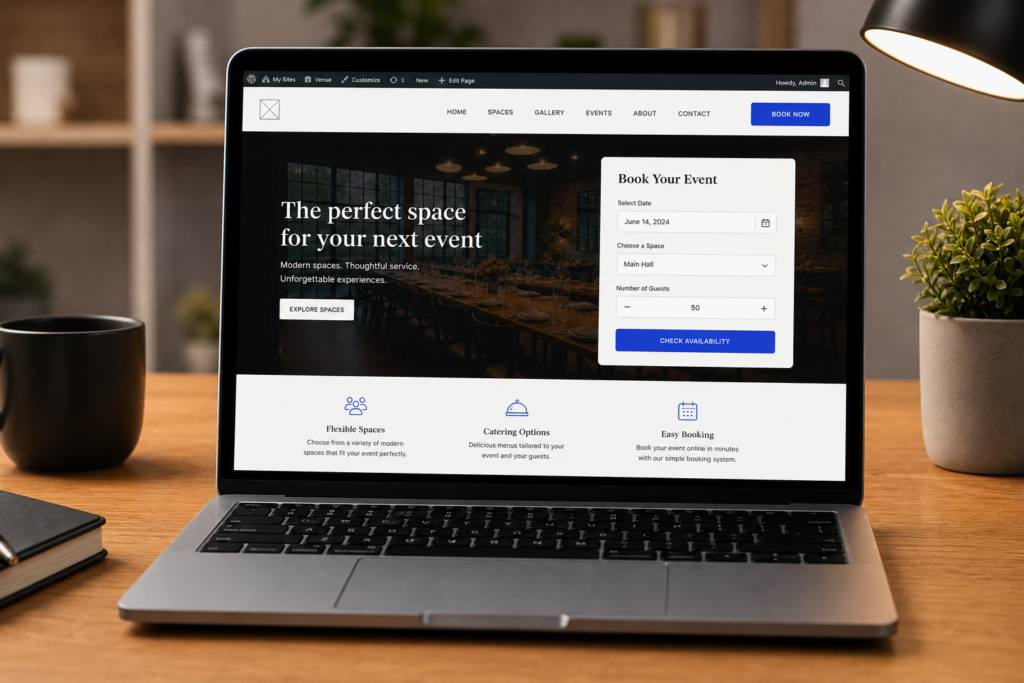 Laptop showing an online venue booking form